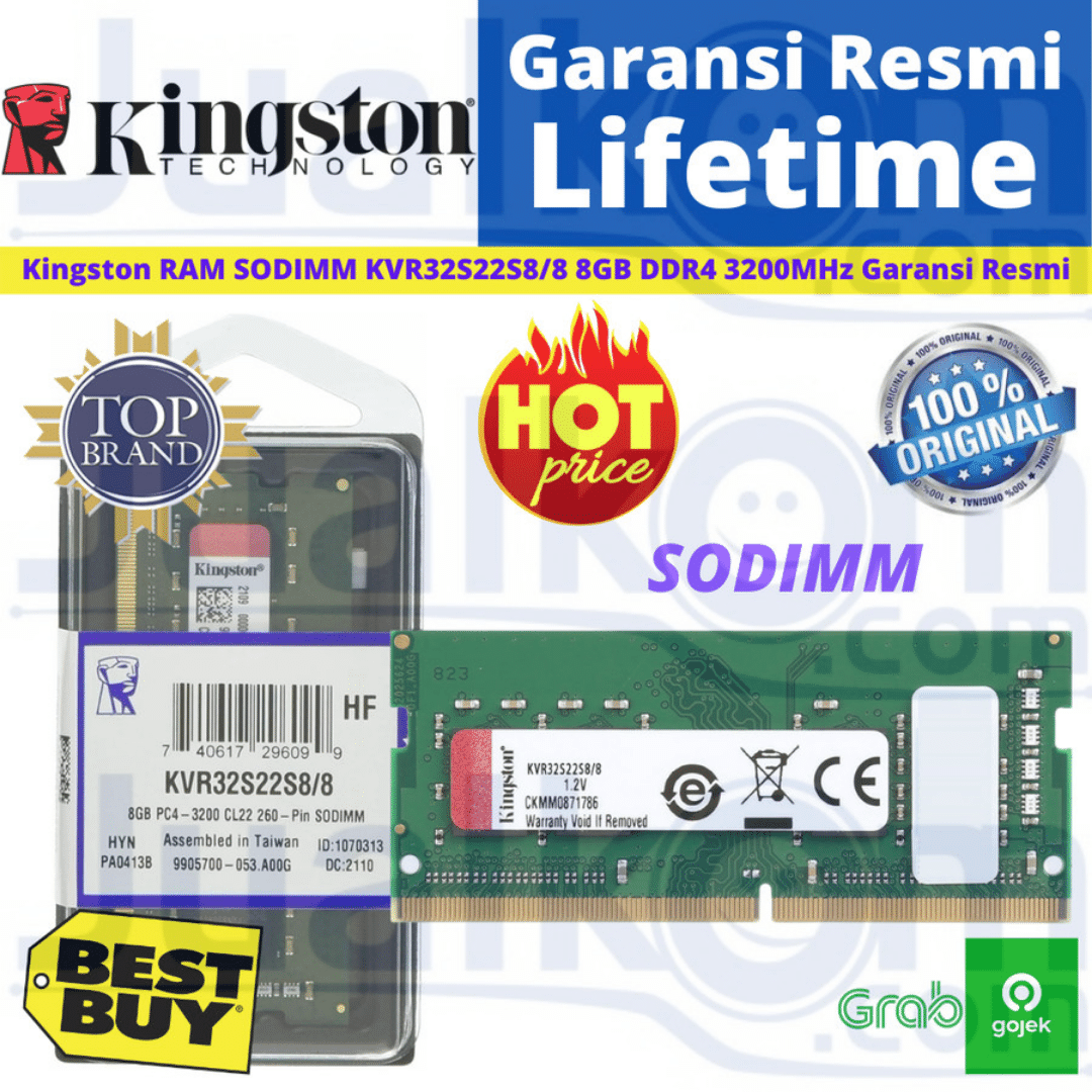 SODIMM DDR4 8GB KINGSTON KVR32S22S8/8 3200MHz Resmi