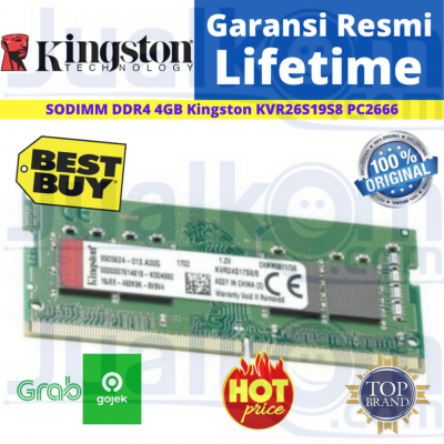 SODIMM DDR4 4 GB Kingston KVR26S19S8 PC2666 DDR4 4GB Resmi